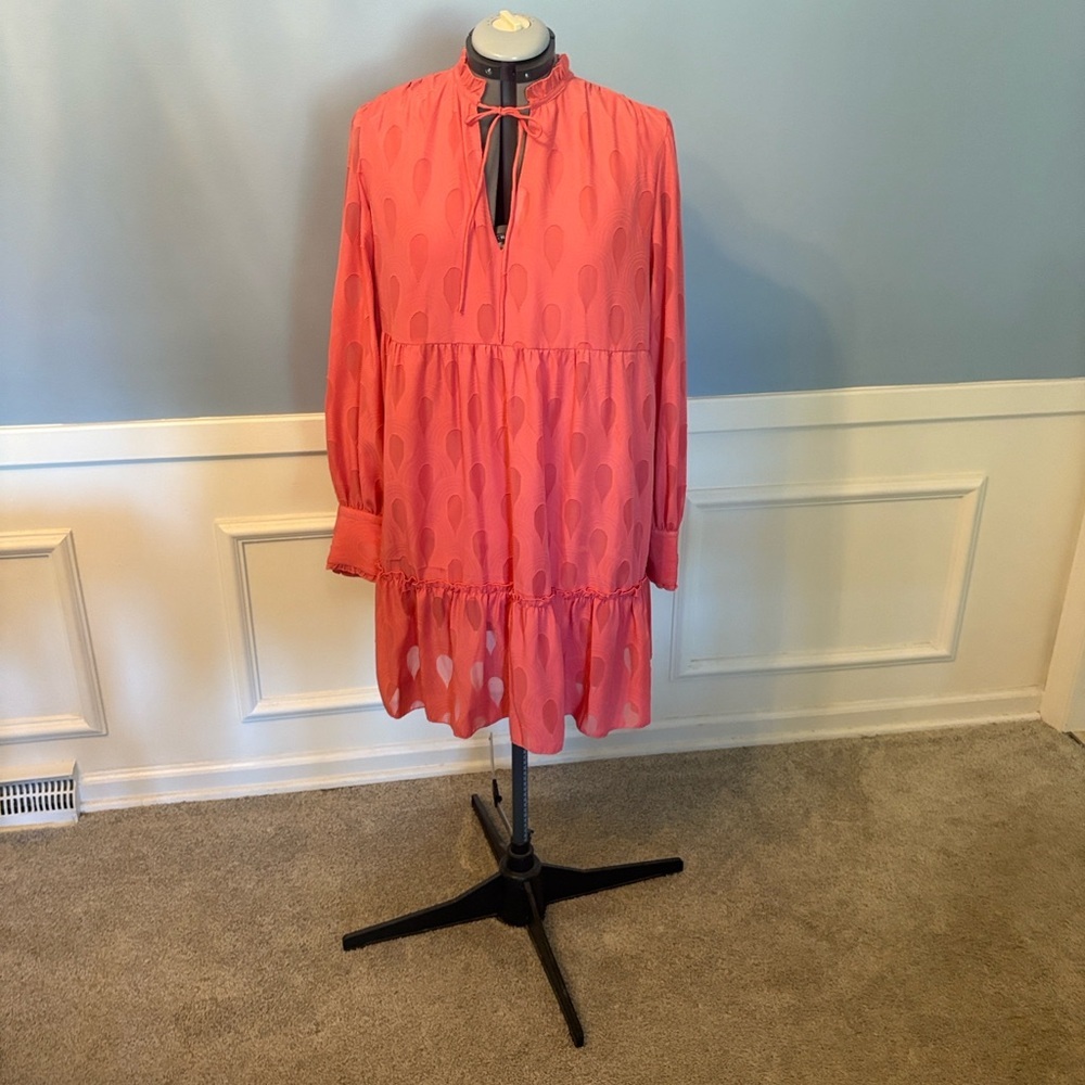 Ophelia Roe Coral Tiered Women's Dress, long sleeved LNWOT